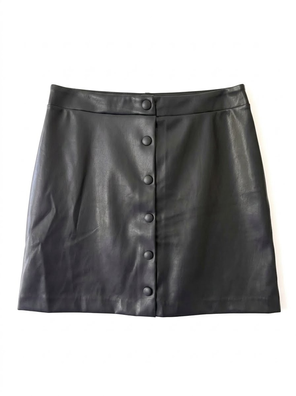 LOFT Black Faux Leather Button-Front Mini Skirt